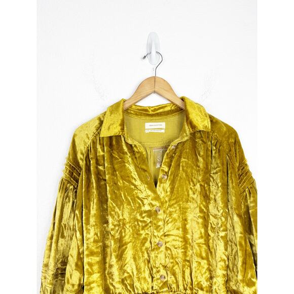 Urban Outfitters New Moon Velvet Romper Cinched Waist Tie Slouchy Gold Medium - Picture 4 of 14